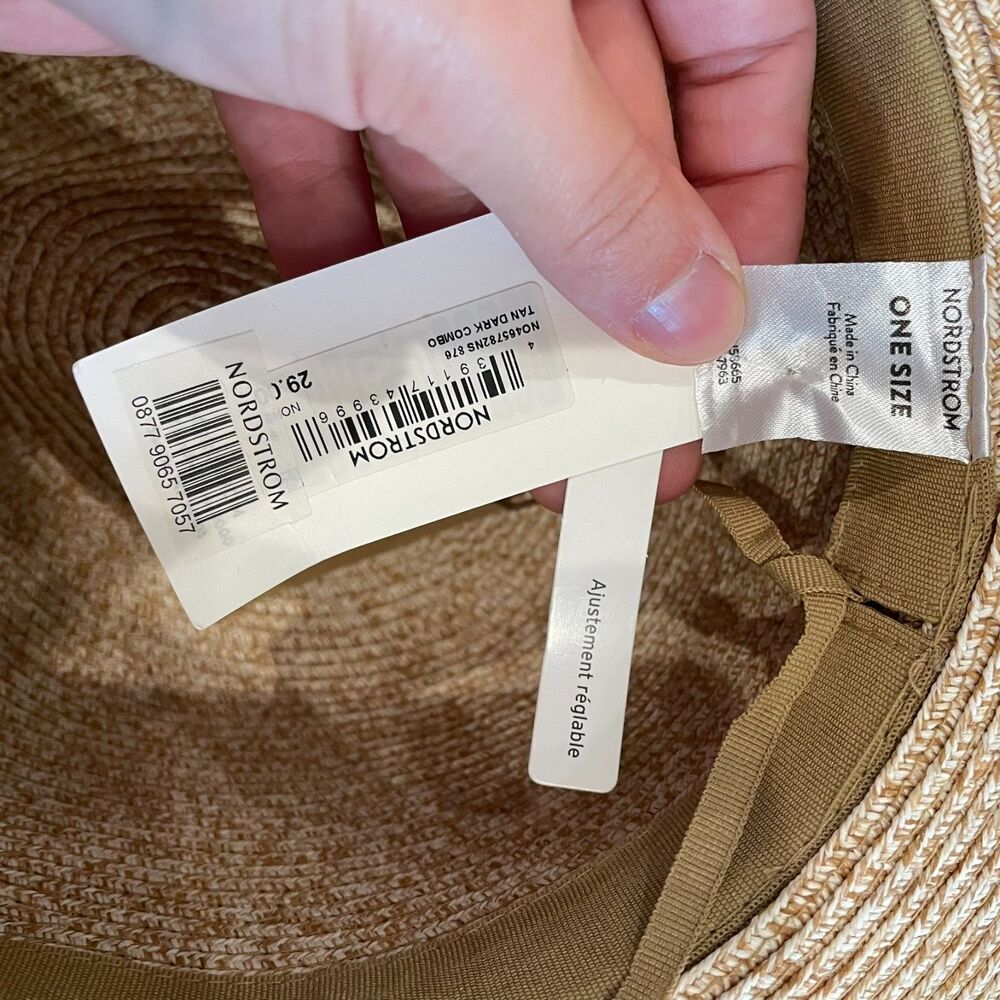 NWT NORDSTROM Adjustable One Size Tan Beige Woven Sun Hat - Picture 4 of 6